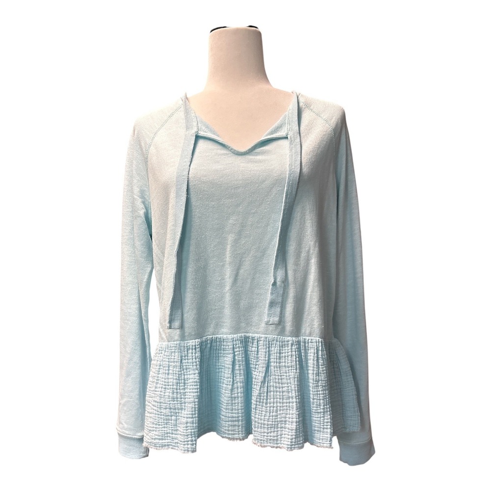 Tribal‎ Jeans Womens Surf Blue Knit Peplum Top V-Neck Long Sleeve Small NWT